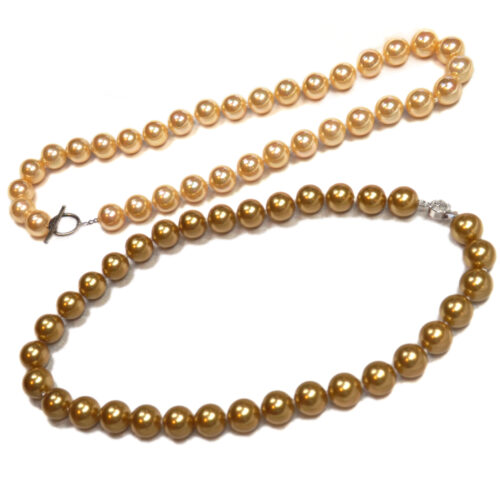 12mm SSS Gold and Champagne Pearl Necklace with 925 SS Clasp