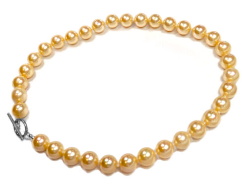12mm SSS Gold Colored Pearl Necklace with 925 SS Clasp
