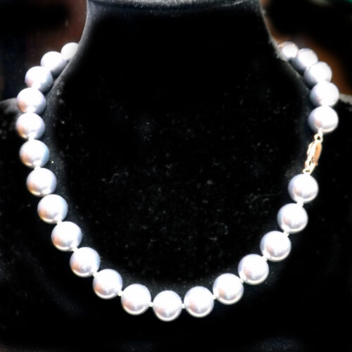 12mm SSS Grey Colored Pearl Necklace with 925 SS Clasp