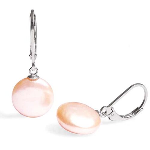 Pink Coin Pearl Lever back 925 Sterling Silver Earrings