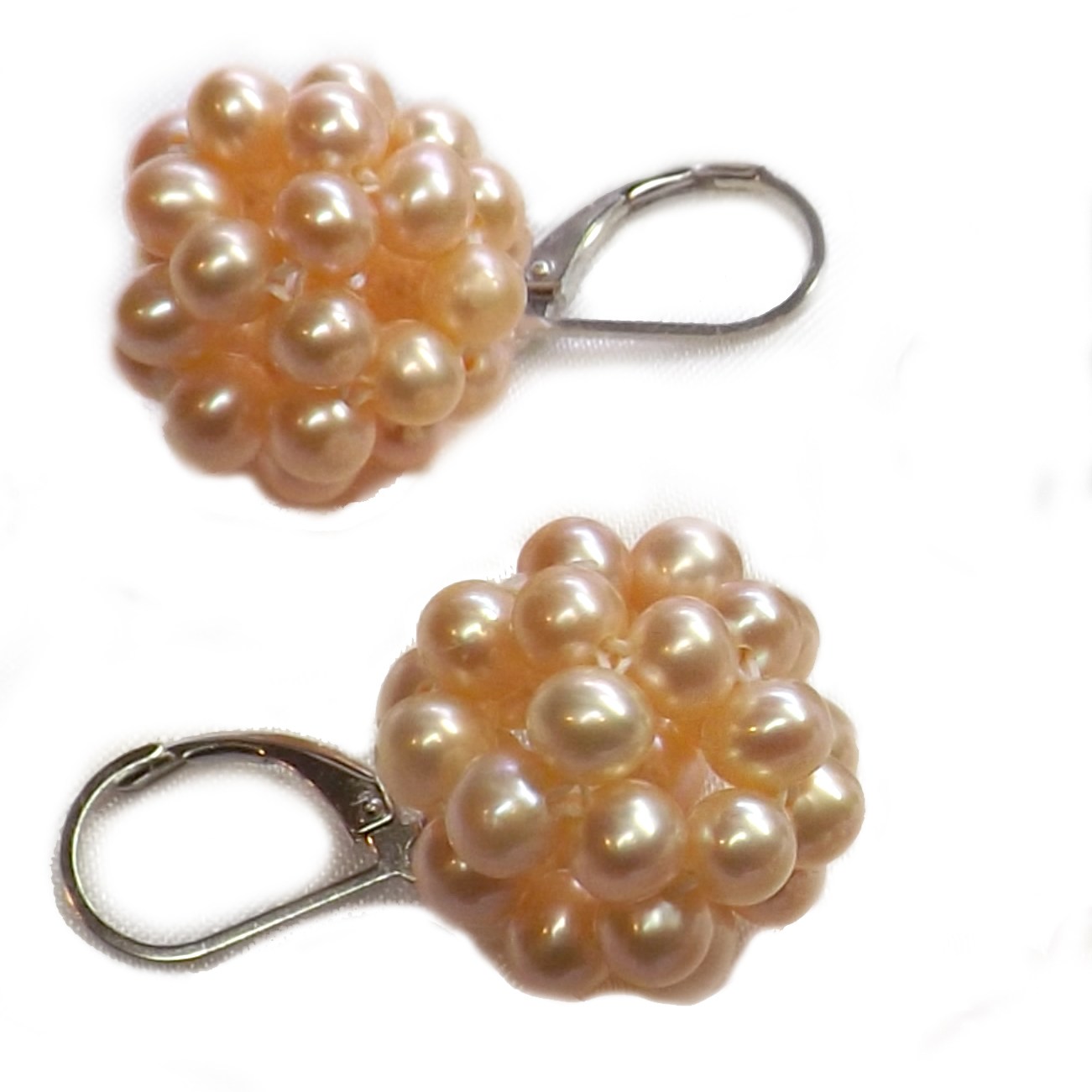 Sterling Silver Euro Lever back pink colored Pearl Earrings