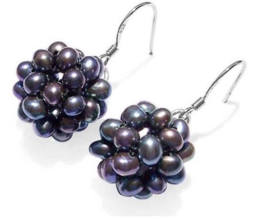 Black colored Snow Ball 925S Silver pear Earrings