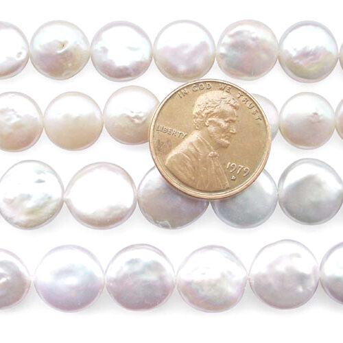 9-10mm White Round Coin Pearl Strand