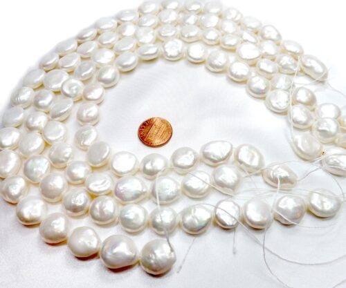 Large and Chunk White Coin Pearls Strand