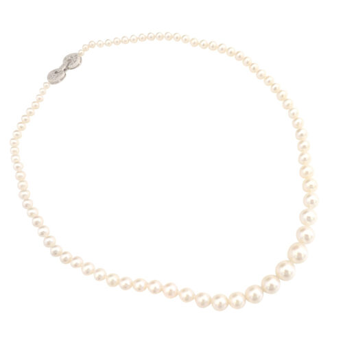 18in Graduated High-Quality Round Pearl Necklace 925 Sterling Silver Pendant