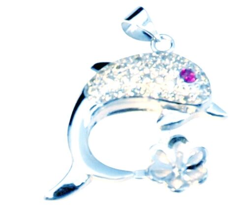925 Sterling Silver Pendant Setting in a Micropave Dolphin Design