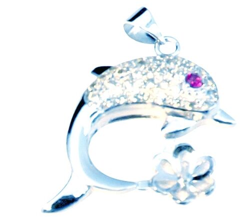 925 Sterling Silver Pendant Setting in a Micropave Dolphin Design
