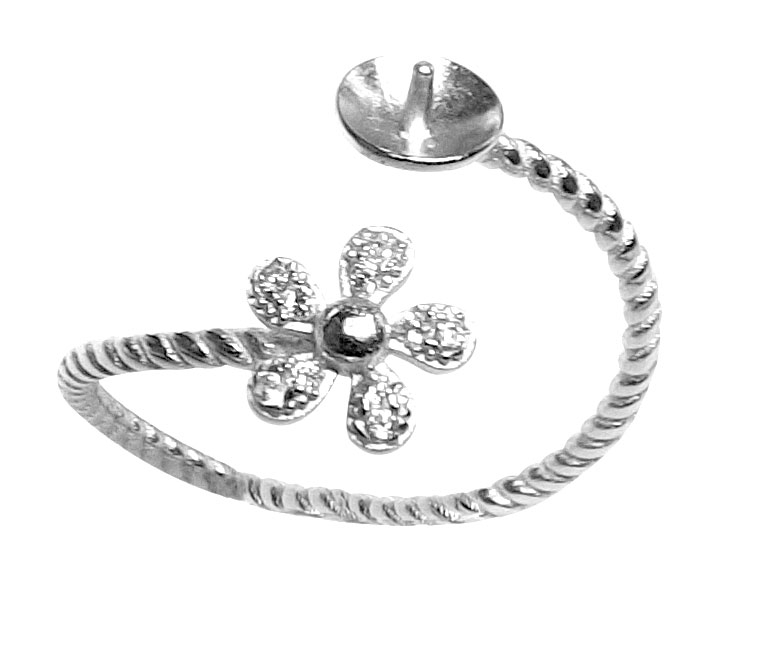 Flower Shaped 925 Sterling Silver Adjustable Ring Setting