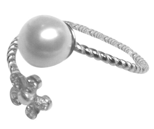 Flower Shaped 925 Sterling Silver Adjustable Ring Setting with a Pearl