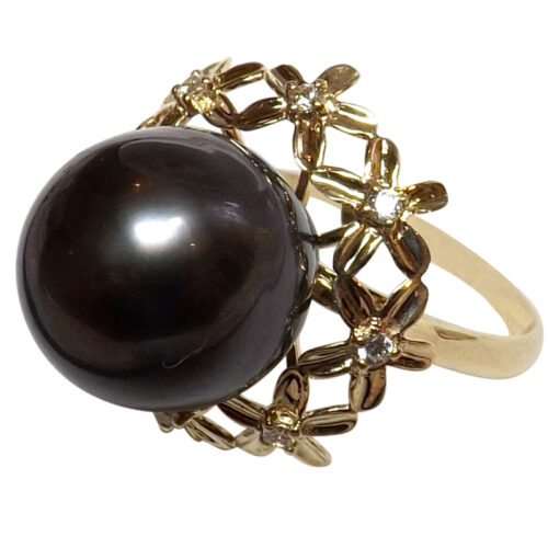 Beautiful 14K Yellow Gold 13mm Tahitian Round AAA Pearl Ring
