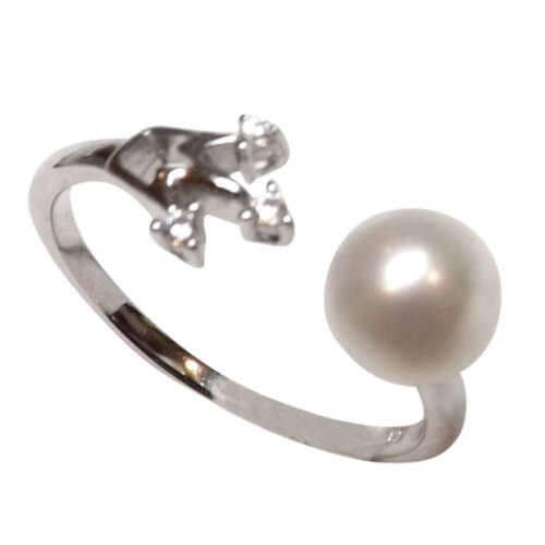 Elegant 7mm Pearl Ring in 925 Sterling Silver, Adjustable Size For All