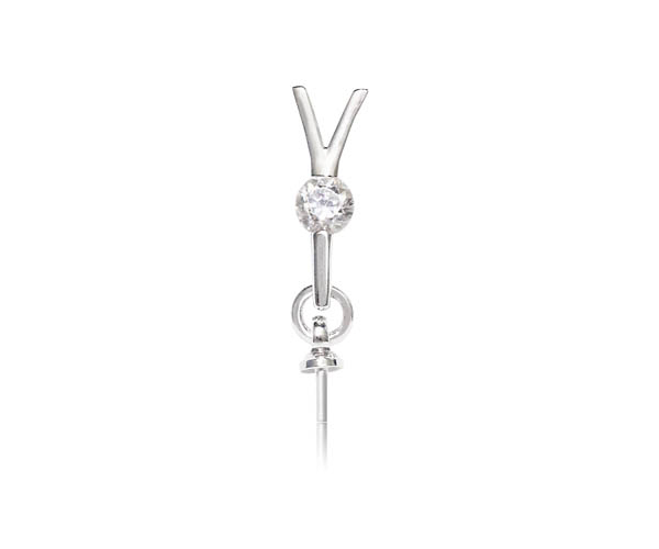 Simple Base Metal Pendant Setting with CZ Diamonds, 18K White Gold Overlay