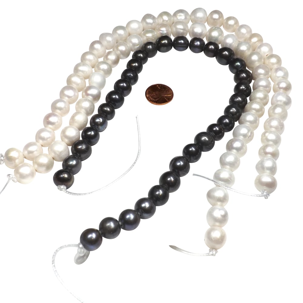 12-14mm Near Round White and black Potato Pearl Strand