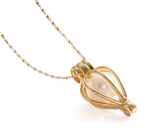 14K Solid Gold Heart Shaped Cage for Your Keepsake Pearl