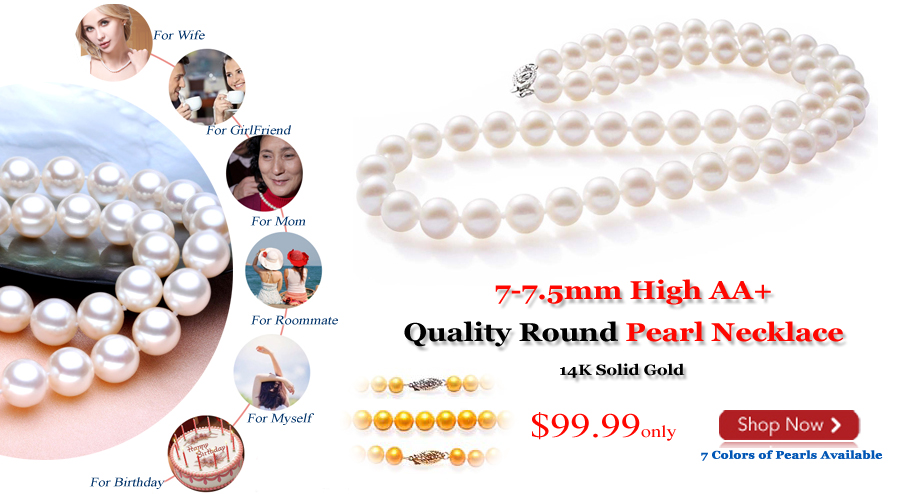 7-7.5mm White High AA+ Quality Round Pearl Necklace 14K Solid Gold 7-7.5mm White High AA+ Quality Round Pearl Necklace 14K Solid Gold