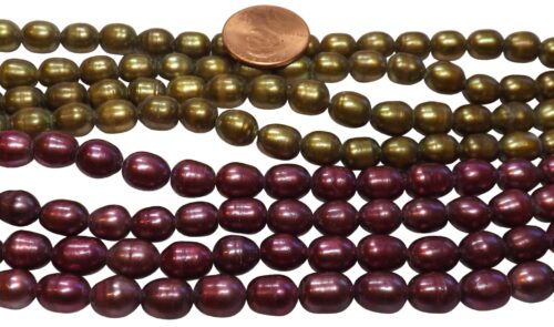 7-8mm Cranberry Red or Olive Green AAA- Quality Rice Pearls Large Hole