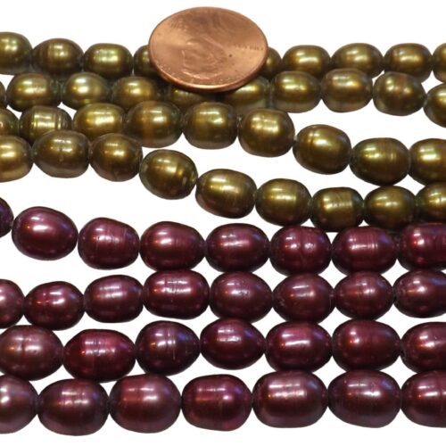 7-8mm Cranberry Red or Olive Green AAA- Quality Rice Pearls Large Hole
