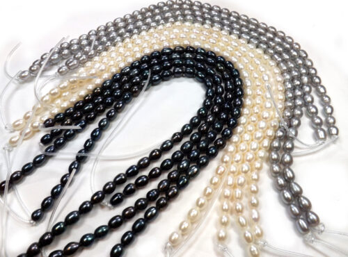 White, Grey or Black 8-9mm Rice or Oval Pearl strand larger holes