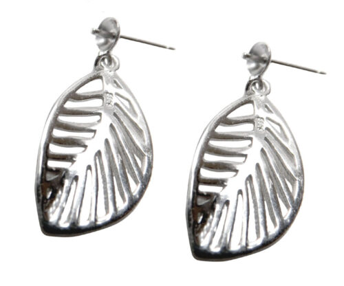 Large Pair of Leaf Shaped 925S Silver Dangling Earrings Settings with Backings