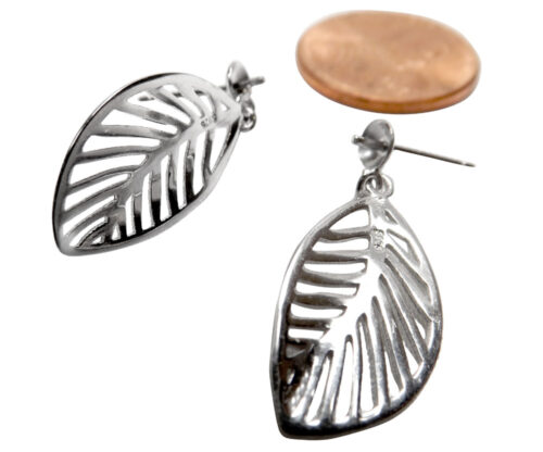 Large Pair of Leaf Shaped 925S Silver Dangling Earrings Settings with Backings