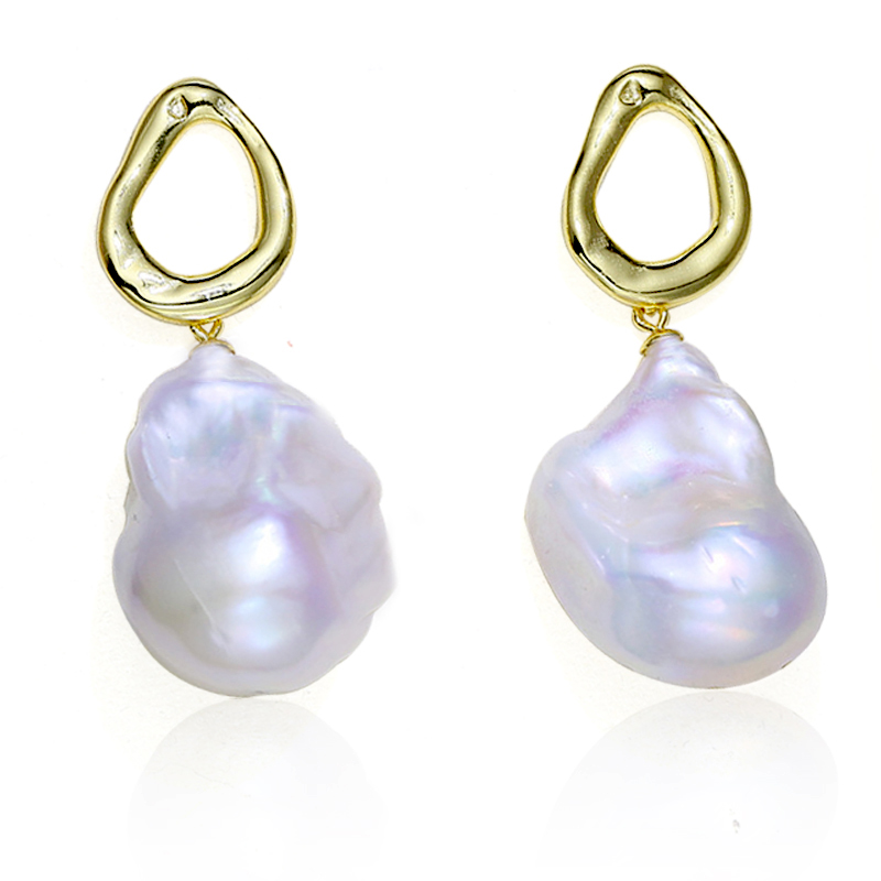 Large Sized Baroque Pearl Earrings in Sterling Silver
