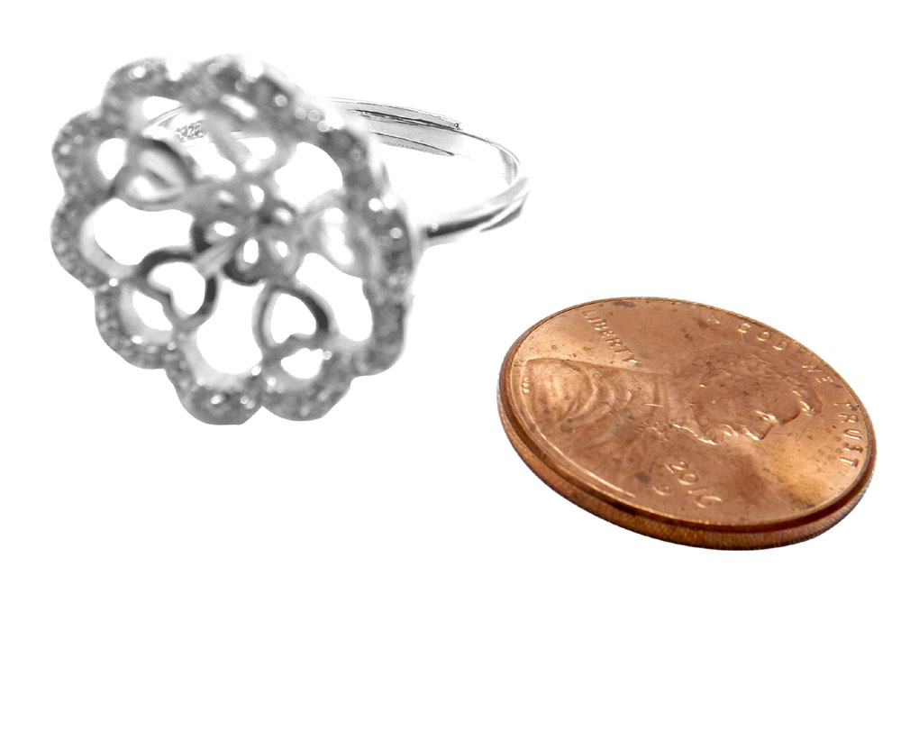 Large flower silver pearl ring setting