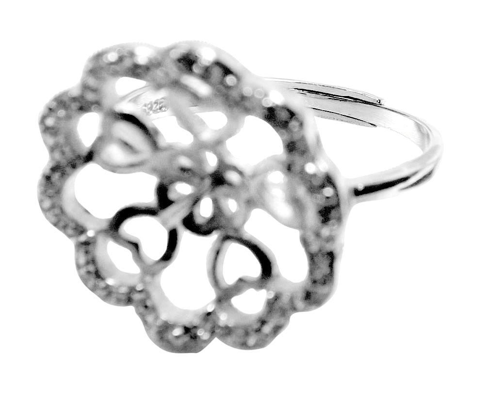 Large flower silver pearl ring setting