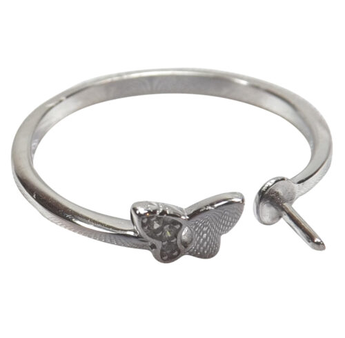 925 Sterling Silver Open Front Butterfly Adjustable Ring Setting