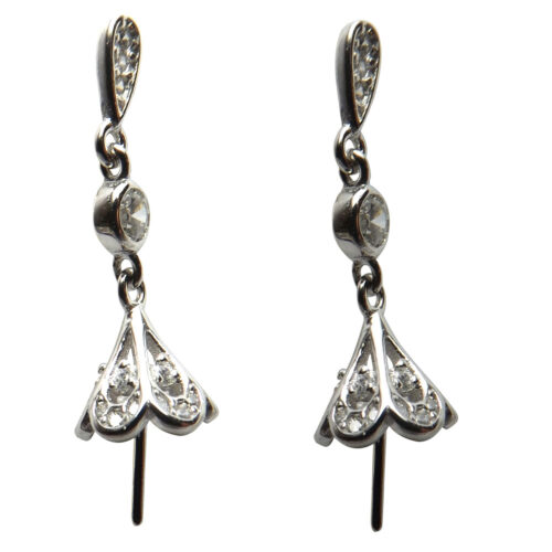 925 Sterling Silver Pearl Dangling Earrings Setting