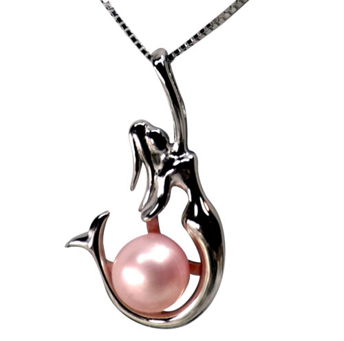 Elegant Mermaid 925 Sterling Silver Mauve Pearl Pendant Necklace