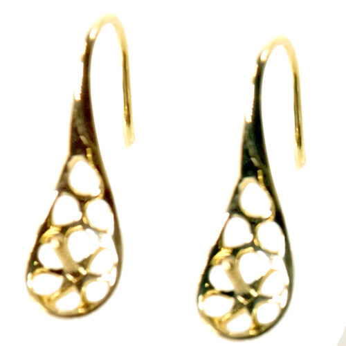 18K Solid Yellow Gold Dangling Pearl Earrings setting