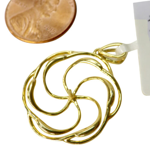 14K Yellow Gold Pinwheel Shaped Pearl Pendant Setting Large Size