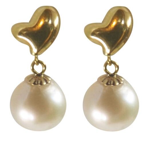 Heart Shaped 18k yellow gold pearl earrings