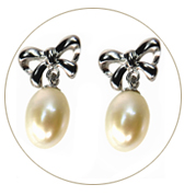925 Sterling Silver Bow Tie Drop Shaped Pearl Earrings