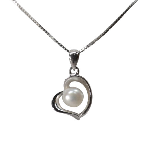 heart shaped silver pearl necklace