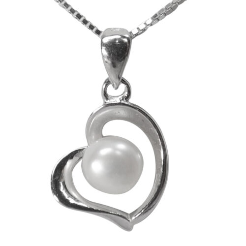 heart shaped silver pearl necklace