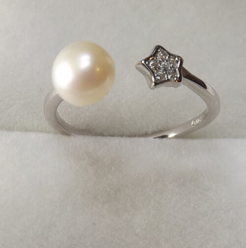 adjustable pearl silver ring