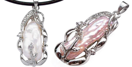 Biwa Pearl Pendant Free Leather Cord Biwa Pearl Pendant Free Leather Cord