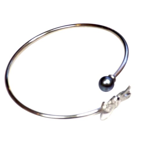 Beautiful Bow Tie 925 Sterling Silver Adjustable Sized Round Pearl Bangle