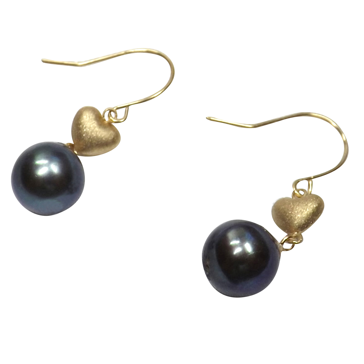 18K Yellow Gold heart shaped Pearl Earrings