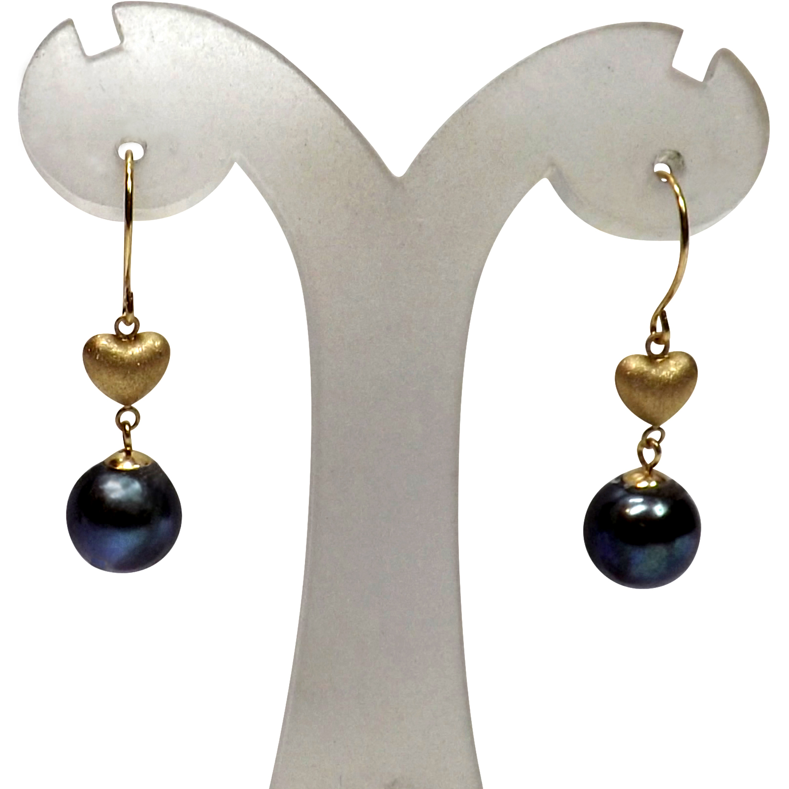 18K Yellow Gold heart shaped Pearl Earrings