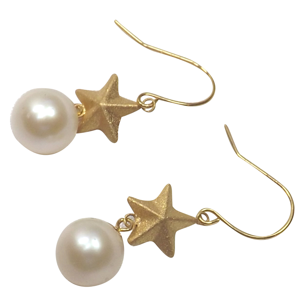 18k yellow gold star pearl earrings