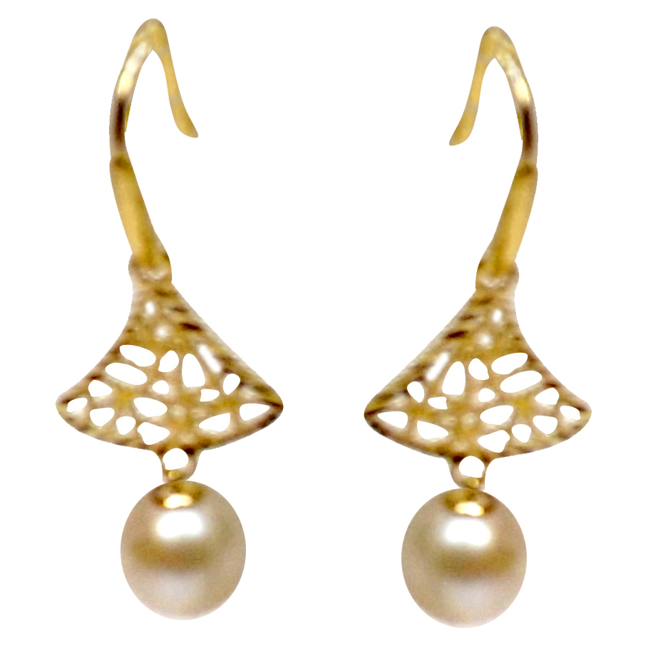 18K Yellow Gold Tree Shaped Pearl Earrings