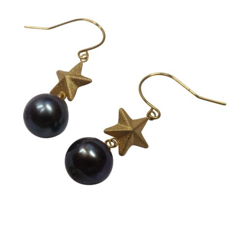 18k yellow gold star pearl earrings