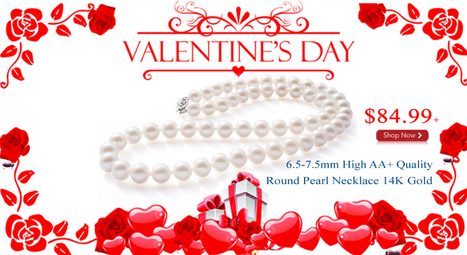 6.5-7.5mm High AA+ Quality Round Pearl Necklace 14K Solid Gold