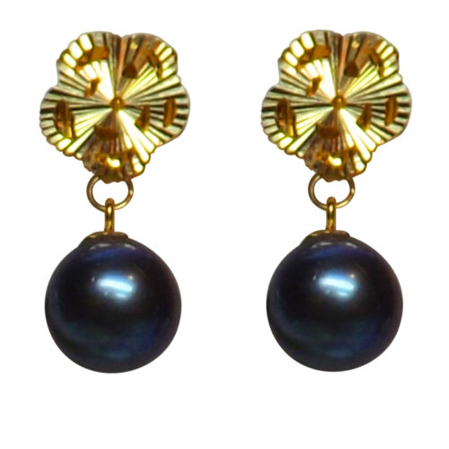 18k yellow gold flower shaped pearl earrings
