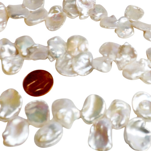 High Luster 14mm x 16mm White Keshi Pearl Strands