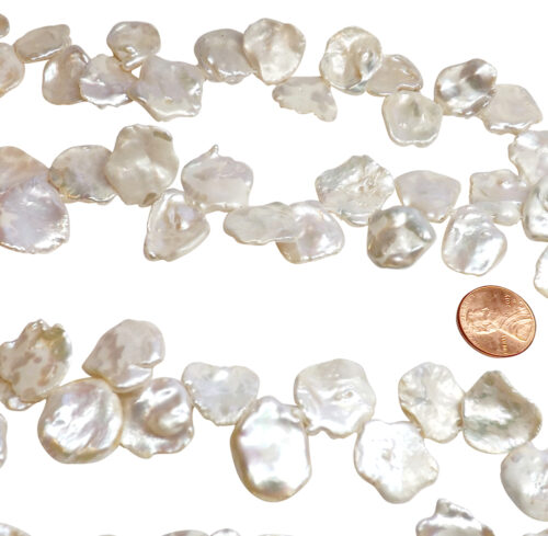 Large 15 x 19mm Sized White Keshi Pearl Strand
