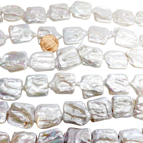 Square Shaped Large 22-23mm White Keshi Pearl Strands