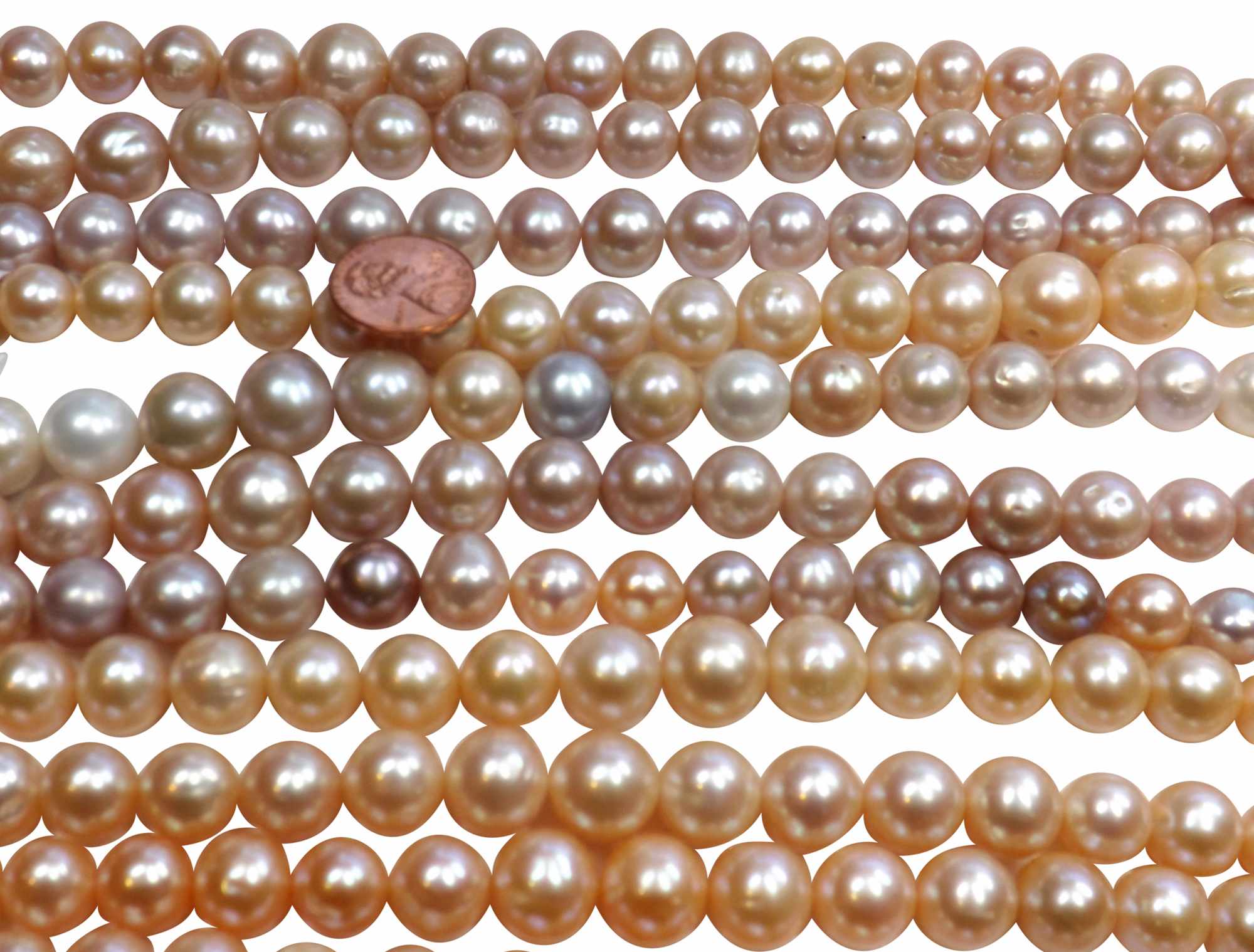 Huge Sized 11-13mm Round Mauve, Multi-color and pink colored Pearl Strands